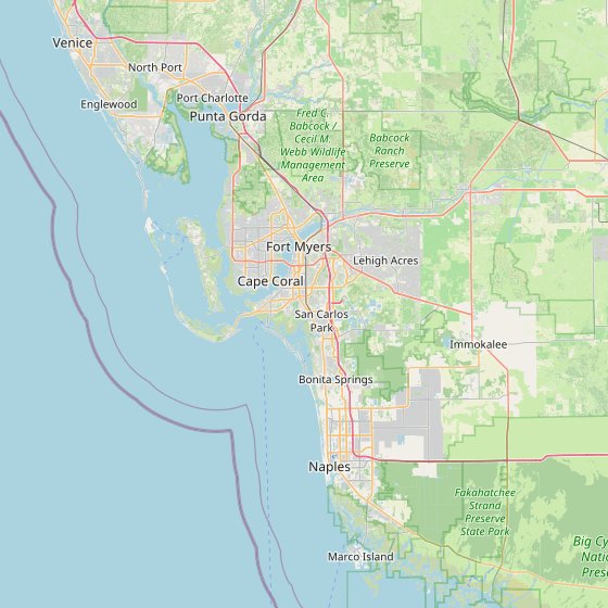Map of the Southwest Florida service area