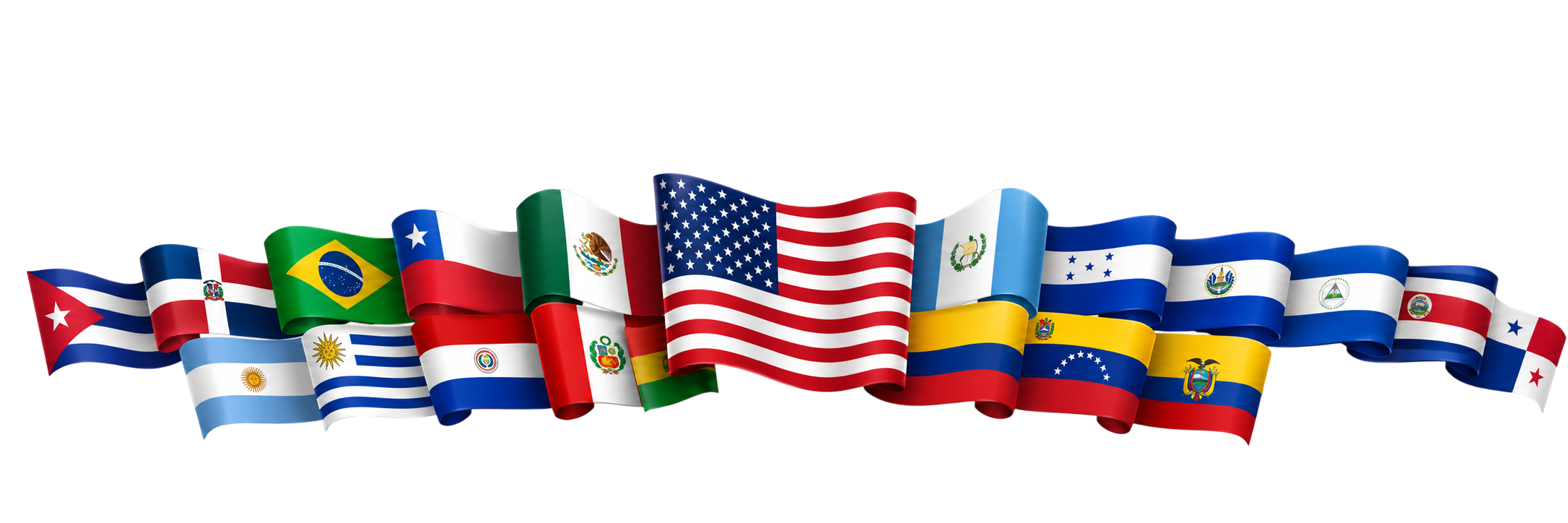 Banderas de países de Latinoamérica y Estados Unidos