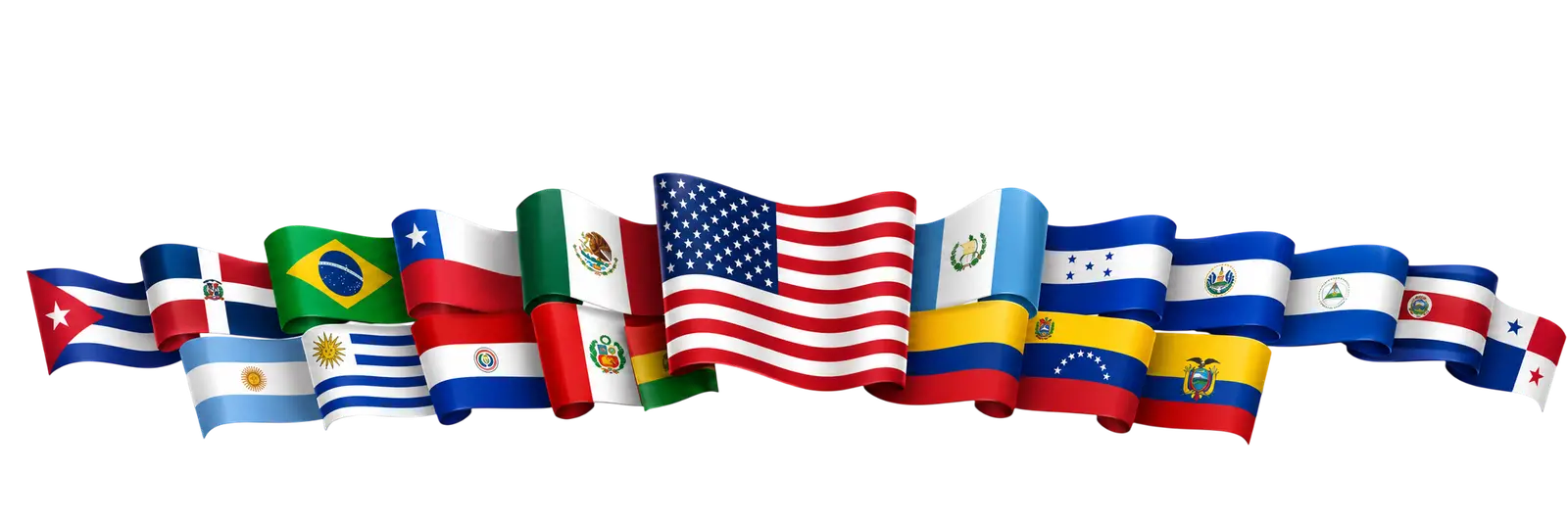 Banderas de países de Latinoamérica y Estados Unidos