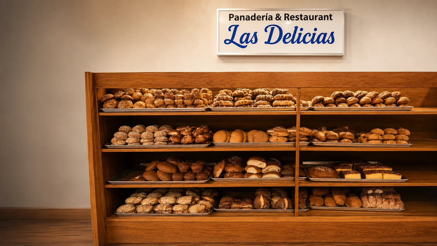 Photo: Fresh bread case at Panadería Las Delicias